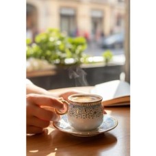 Prime 6 Kişilik Esintisi Mavi Puantiyeli Yaldızlı Kahve Fincan Seti - 90 ml Prime 6 Kişilik Esintisi Mavi Puantiyeli Yaldızlı Kahve Fincan Seti - 90 ml
