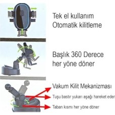Prime GA72 Araç Telefon Tutucu Büyük Vakumlu Tek El Kullanım Otomatik Kilitleme
