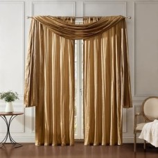 Fashions Venedik Ipek Çift Çubuk Cep Perde Panelleri Eşarp Saçaklı - 3'lü Set - Panel 132 cm x 213 Cm, Altın (2 Panel - 1 Eşarp)