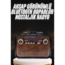 Nostaljik Görünümlü Ahşap Radyo TF SD USB Girişli Led Fener Işıklı