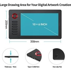 A15 Pro 10X6 Inç Profesyonel Grafik Tablet, 8192 Seviye Pilsiz Kalem, 12 Kısayol Tuşu ve Döner Kontrol Düğmesi, Windows/mac/android Uyumlu