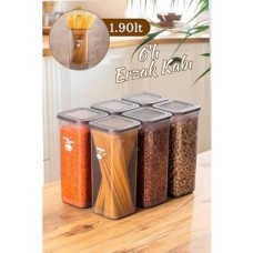 Prime 432 gr 6lı Etiketli Kare Un Erzak Bakliyat Saklama Kabı Takımı Seti 1.70 Lt - Gri, 432-GR-6