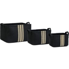 Prime 3'lü Çizgili Siyah Renk Jüt Sepet Set 24 x 17 x 14/30 x 21 x 18/42 x 31 x 25 cm