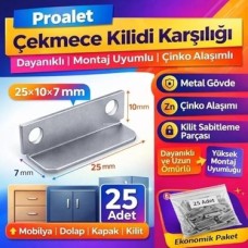 Prime Çekmece Kilidi Karşılılığı, Sac, 25X10X7 Mm, Metal Gövde, Dayanıklı, Montaj Uyumlu, Mobilya, Dolap, Kapak, Kilit, Sabitleme Parçası, Çinko Alaşımlı, Sabitleme Uygunluğu Yüksek (25 Adet)