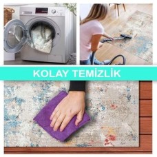 Prime Dizayn Laray Desenli Kadife Pamuk Tabanlı Yıkanabilen Kaydırmaz Antibakteriyel Salon Halısı 200X300