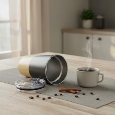 600 ml Bambu Tabanlı Çelik Termos Mug - 5 Farklı Renk Seçenekli ve Soğuk Tutucu Seyahat Bardağı (Siyah)