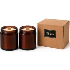 2'li Paçuli Vanilya Kokulu Mum Seti Toplam 420 ml (260 Gr) - Ahşap Fitil, Amber Cam Kavanoz, Uzun Yanma Süresi, Dekoratif ve Hediye Kutulu