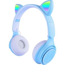 Prime M6 Pro Cat Rgb LED Işıklı Kedi Kulağı Band Tasarımlı Ayarlanabilir ve Katlanabilir Kulak Üstü Bluetooth Kulaklık Mavi