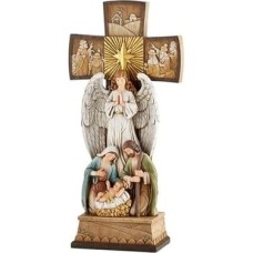 Prime Ayakta Duran Haç Melek ve Kutsal Aile Reçine Heykelcik, 35 cm