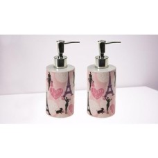 Prime Seti Seramik Sıvı Sabunluk 2 Adet Kızlı Paris Desenli 7X7X18CM 320ML