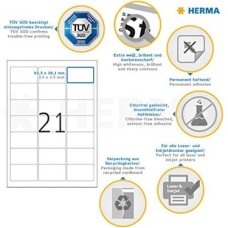 Herma 4677 Adres Etiketleri Dın A4 63,5 x 38,1 Mm, Kağıt, Mat Kendinden Yapışkanlı, Yazdırılabilir, 2.100 Yapışkan Etiket, Beyaz