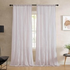 French Connection - Kiralık Ezilmiş, Pencere Perdesi, 2 Panelli Set, Yarı Şeffaf, Modern Ev Dekoru, Oturma Odası, Yemek Odası, Yatak Odası, Yurt Için Perdeler, Ölçüler 127 cm x 160 Cm, Krem Beyaz