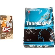 Enjoy Kuru Kedi Maması, Tavuklu, Yetişkin, Tohumu ile Omega 3 & 6 Katkısı, 1 kg ve Trendline Somonlu Yetişkin Kedi Maması 1 kg