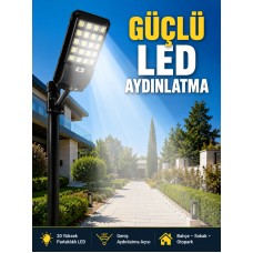 Hareket Sensörlü Solar LED Aydınlatma 3 Modlu Uzaktan Kumandalı Bahçe Lambası