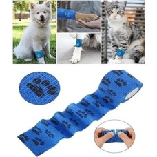 Octacare Kendinden Yapışkanlı Kedi ve Köpek Pati Bandajı, Mavi, Pati Desenli, 5 cm x 4.5 Metre, 4 Adet