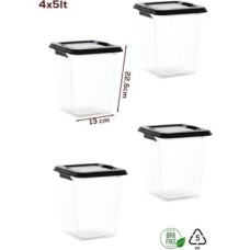Prime 4lü Boy Hava Geçirmez Deterjan Saklama Kabı Erzak Saklama Kabı Seti Gri 5lt Şeffaf, 4371