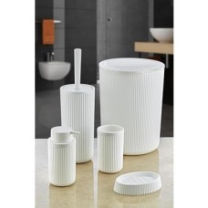 Prime 5 Parça Lüx Plastik Banyo Seti 7 Litre Dokunmatik Çöp Kovalı, Antibakteriyel Fırça (Siyah-Gri) (Beyaz)