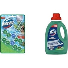 Domestos Wc Blok 5'li Güç Çam Ferahlığı 600 Sifona Kadar Güçlü Temizlik 110 gr Ikili Paket ve Domestos Yüzey Temizleyici Yoğun Kıvam Çam 1500 ml