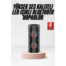 Bluetooth Hoparlör Rgb Led Işıklı Büyük Boy Yüksek Bass Çift Loblu