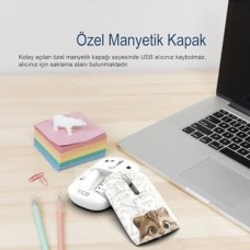 Inca IWM-242KT Çift Mod Şarj Edilebilir Kedi Desenli Sessiz Mouse, Bluetooth 5.4 + 2.4g, 500MAH, 70G, Beyaz