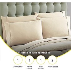 7 Parça Yorgan Seti Çanta Düz Renk Tüm Sezon Yumuşak Aşağı Alternatif Battaniye ve Lüks Mikrofiber Yatak Çarşafları, Bej, Ikiz Xl