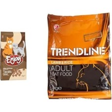 Enjoy Kuru Kedi Maması, Tavuklu, Yetişkin, Tohumu ile Omega 3 & 6 Katkısı, 1 kg ve Trendline Kuzu Etli Yetişkin Kedi Maması 1 kg