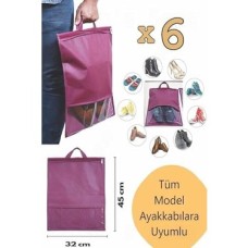 6 Adet Pencereli Ayakkabı Düzenleyici Saklama Çantası Askılı Dolap Çekmece Seyahat Çantası Hurcu