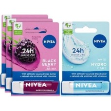Böğürtlen Dudak Bakım Kremi,24 Saat Nem,hafif Bordo Işıltı,gün Boyu Dudak Bakımı, Böğürtlen Kokusu, 4.8 gr X3 + Hydro Care Dudak Bakım Kremi,24 Saat Nem,spf 15,gün Boyu Dudak Bakımı (4,8g)