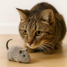 Sogud Gri Kurmalı Kedi Oyuncağı – Hareketli Fare Şeklinde Peluş Kedi Fare Oyuncağı – Pilsiz Kurmalı Mekanizma, Etkileşimli Av Oyunu – Ev Içi Egzersiz, Oynama ve Zihinsel Uyarılma Için