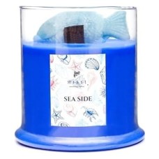 Büyük Üfleme Cam Balık Dekorlu Saks Mavisi Ocean Breeze Kokulu Vegan Mum (380 Gr)