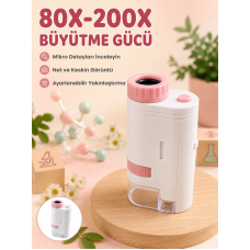 Eğitici Taşınabilir Mikroskop  Ayarlanabilir Focus, LED Işık ve 80X-200X Yakınlaştırma - Lisinya