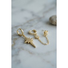 3 lü Set Küpe Gold Renk Zincir Detaylı - Lisinya 3 lü Set Küpe Gold Renk Zincir Detaylı - Lisinya