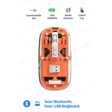 Bluetooth USB Çift Modlu Sessiz Mouse, Şeffaf Mıknatıslı Kapaklı, Type-C Şarjlı, DPI Ayarlı, Kablosuz 10m Çekim Mesafeli, Masaüstü Kısayol Tuşlu, Taşınabilir Şarjlı Mouse Turuncu ( Lisinya ) Bluetooth USB Çift Modlu Sessiz Mouse, Şeffaf Mıknatıslı Kapaklı, Type-C Şarjlı, DPI Ayarlı, Kablosuz 10m Çekim Mesafeli, Masaüstü Kısayol Tuşlu, Taşınabilir Şarjlı Mouse Turuncu ( Lisinya )