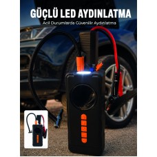 10000mAh Şarjlı Araç Kompresörü Akü Takviye Cihazı Powerbank Özellikli Dijital Lastik Şişirme Pompası - Lisinya