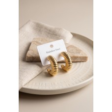 316L Çelik Gold Renk Bombeli Kroasan Model Küpe - Lisinya