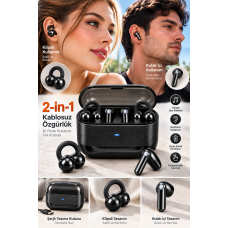 4 Kulaklıklı 2’si 1 Arada Kablosuz Bluetooth Kulaklık Klipsli Kulak İçi Siyah - Lisinya