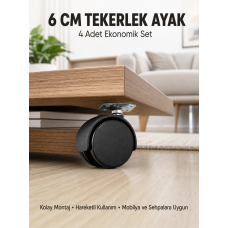 Halı ve Beton Uyumlu Kilitsiz Mobilya Tekerleği 4’lü - Lisinya