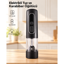 Tek Tuşla Kullanım Sunan LED Aydınlatmalı Elektrikli Tuz ve Karabiber Değirmeni - Lisinya