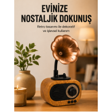 Retro Tasarımlı Mini Bluetooth Hoparlör ve FM Radyo Çoklu Medya Yeni Nesil - Lisinya