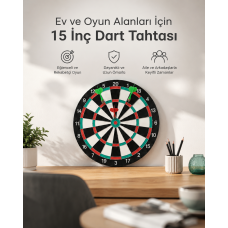 15 İnç Büyük Boy Dart Tahtası Ev Oyun Seti 4 Adet Metal Uç Oklu - Lisinya