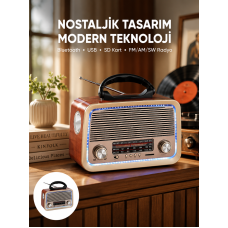 Nostalji Bluetooth Radyo FM AM SW Ahşap Eskitme Tasarım Yeni Nesil - Lisinya