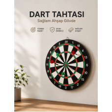 Evde, Ofiste ve Oyun Alanlarında Kullanıma Uygun Sağlam Ahşap Gövdeli Dart Tahtası - Lisinya