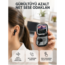 Aktif Gürültü Engelleme Özellikli Kablosuz Kulaklık – Akıllı Ekranlı Şarj Kutusu - Lisinya