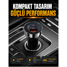 60W Araç İçi Hızlı Şarj Adaptörü Çift USB-C PD ve USB-A QC3.0 - Lisinya