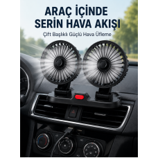 Ayarlanabilir Çift Başlıklı Sessiz Araç İçi Vantilatör - Lisinya