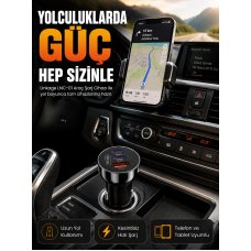 60W Araç Şarj Cihazı Çift Type-C PD ve USB QC3.0 Hızlı Şarj Adaptörü - Lisinya