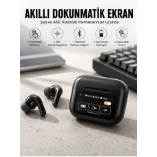 Kablosuz Bluetooth Kulaklık Ekranlı Uzun Şarj Süreli ANC Destekli - Lisinya