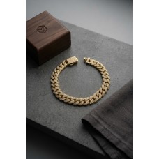Cuban Zincir Model Zirkon Taşlı Gold Renk Erkek Bileklik - Lisinya