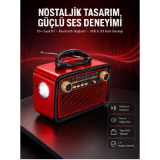 Nostaljik Görünümlü Ahşap Radyo TF SD USB Girişli Led Fener Işıklı - Lisinya