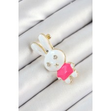 Zirkon Taş Detaylı Beyaz Ve Pembe 3D Tavşan Figürlü Kadın Broş - Lisinya